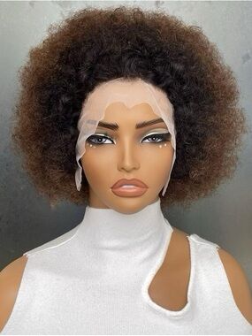 Short Natural Afro Lace Front Wig in Dark Brown